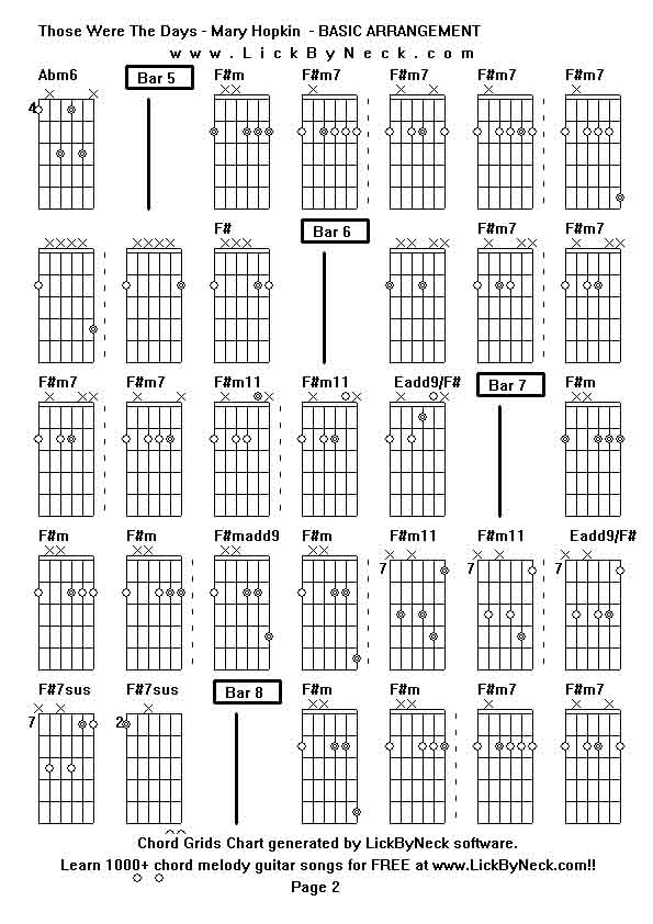 Chord Grids Chart of chord melody fingerstyle guitar song-Those Were The Days - Mary Hopkin  - BASIC ARRANGEMENT,generated by LickByNeck software.